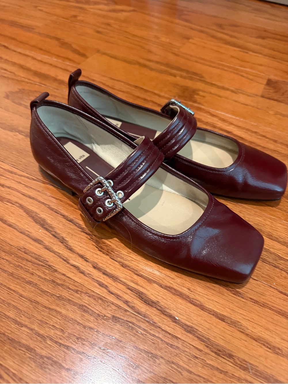 Dolce Vita Women's Burgundy Leather Mary Jane Flats with Buckle